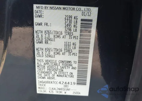 2012 Nissan Frontier Sv from USA, damaged, VIN 1N6AD0ER7CC424419